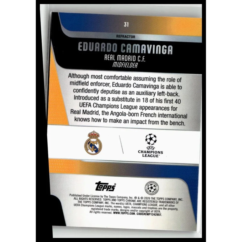 2025-26 Topps Chrome UEFA Eduardo Camavinga #31 Real Madrid CF Refractor